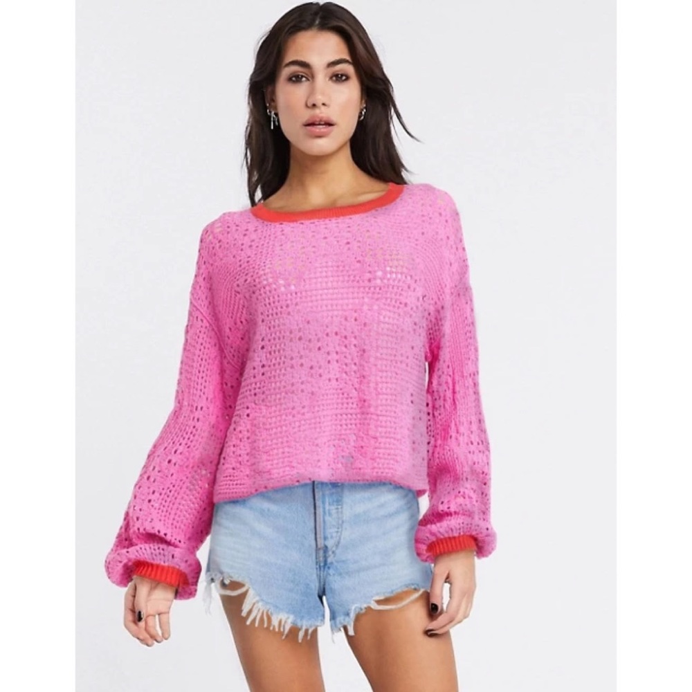 NWT Free People Home Run Sweater Bright Pink